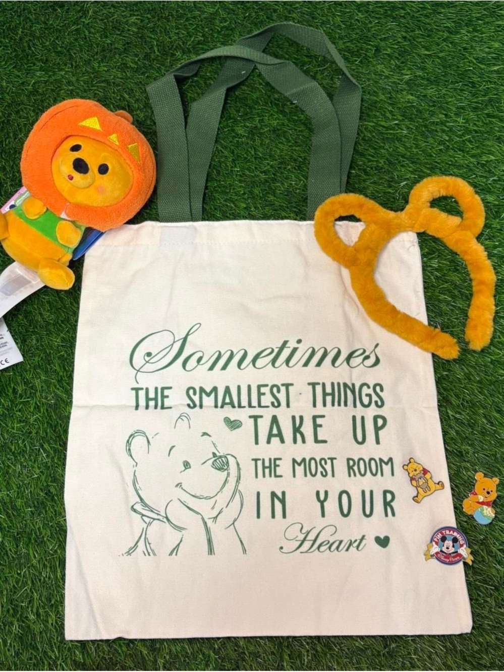Disney Cream Canvas Tote with Green Pooh Quote Print